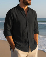Men's Linen Long Sleeve Shirt in Black