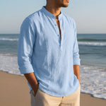 Men's Linen Long Sleeve Shirt in Blue