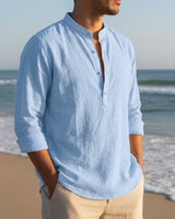 Men's Linen Long Sleeve Shirt in Blue