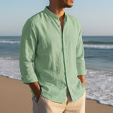 Men's Linen Long Sleeve Shirt in Green