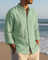 Men's Linen Long Sleeve Shirt in Green