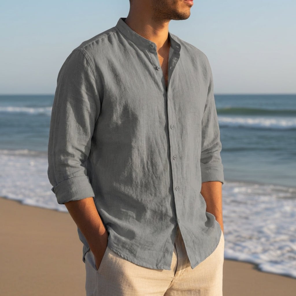 Men's Linen Long Sleeve Shirt in Gray