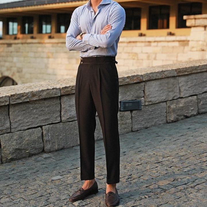 Men's Pleated Trousers | High-Waisted Tapered Dress Pants