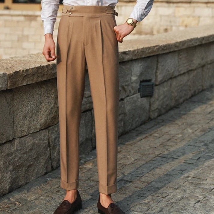 Men's Pleated Trousers | High-Waisted Tapered Dress Pants