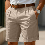 Khaki pleated tailored shorts
