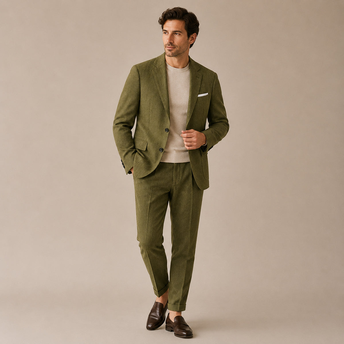 Olive Green Men's Two-Piece Suit
