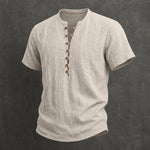Beige linen button-up shirt