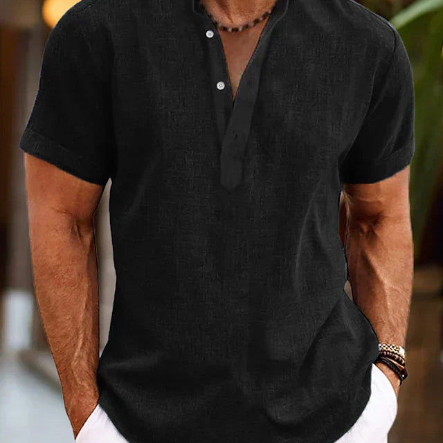 Men's Cotton Henley Short Sleeve Shirt | Breathable Casual Summer Top
