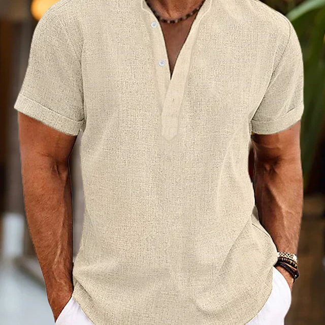 Men's Cotton Henley Short Sleeve Shirt | Breathable Casual Summer Top