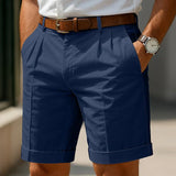 Blue pleated tailored shorts