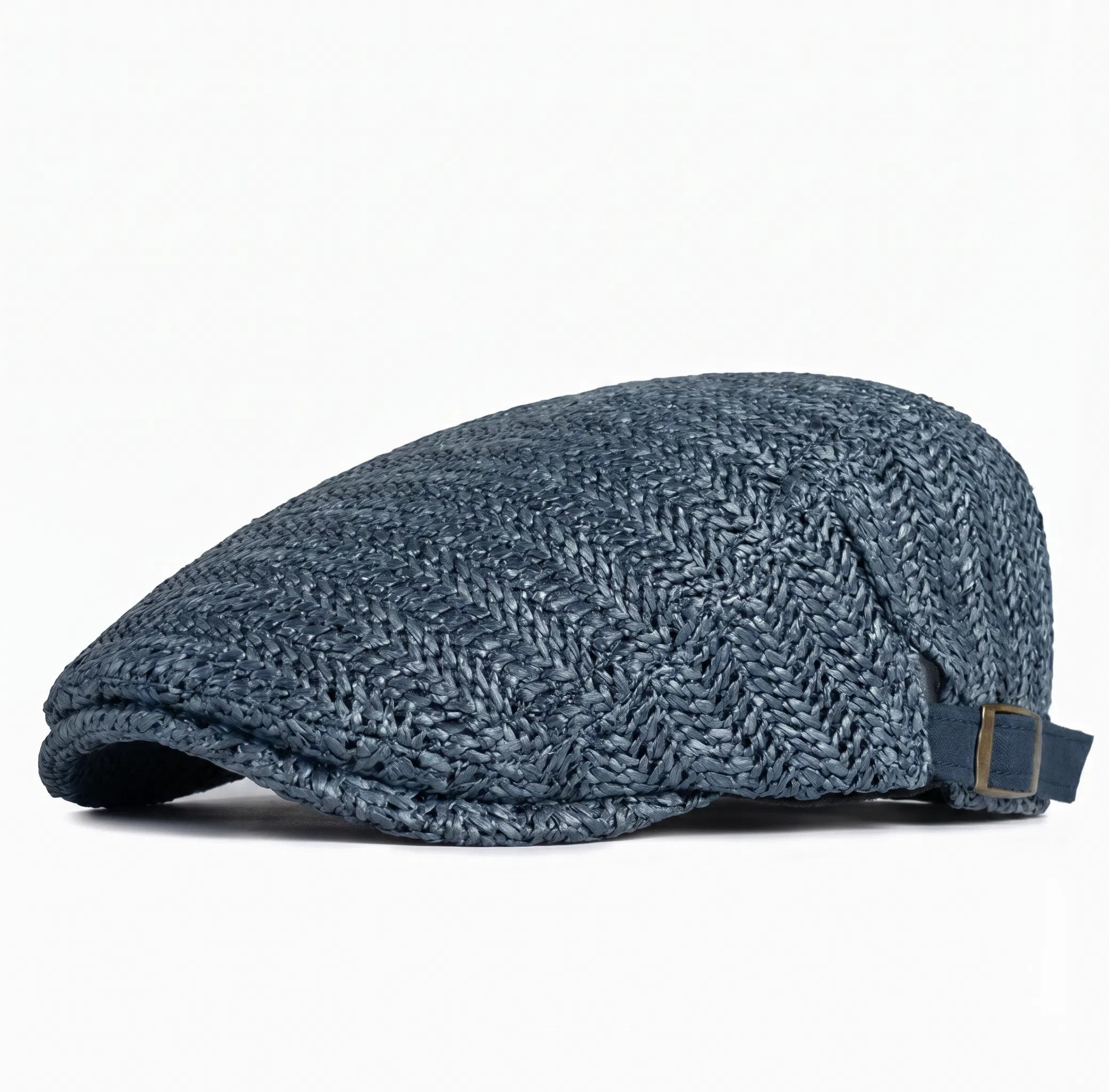 Men's Woven Straw Flat Cap | Handwoven Herringbone Summer Cap